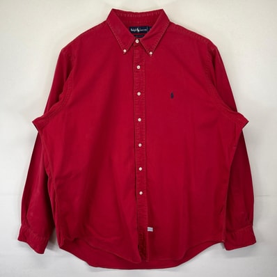 古着 ラルフローレン RALPH LAUREN 長袖シャツ 大きいサイズ オックスフォード ボタンダウンシャツ 2XL レッド メンズ