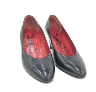 【Yves Saint Laurent】イヴサンローラン レザーパンプス パンプス プレーンパンプス レザー レディース 日本製 ブラック 黒色 ロゴ入り ポインテッドトゥ EUR36 23cm クラシックパンプス フォーマル