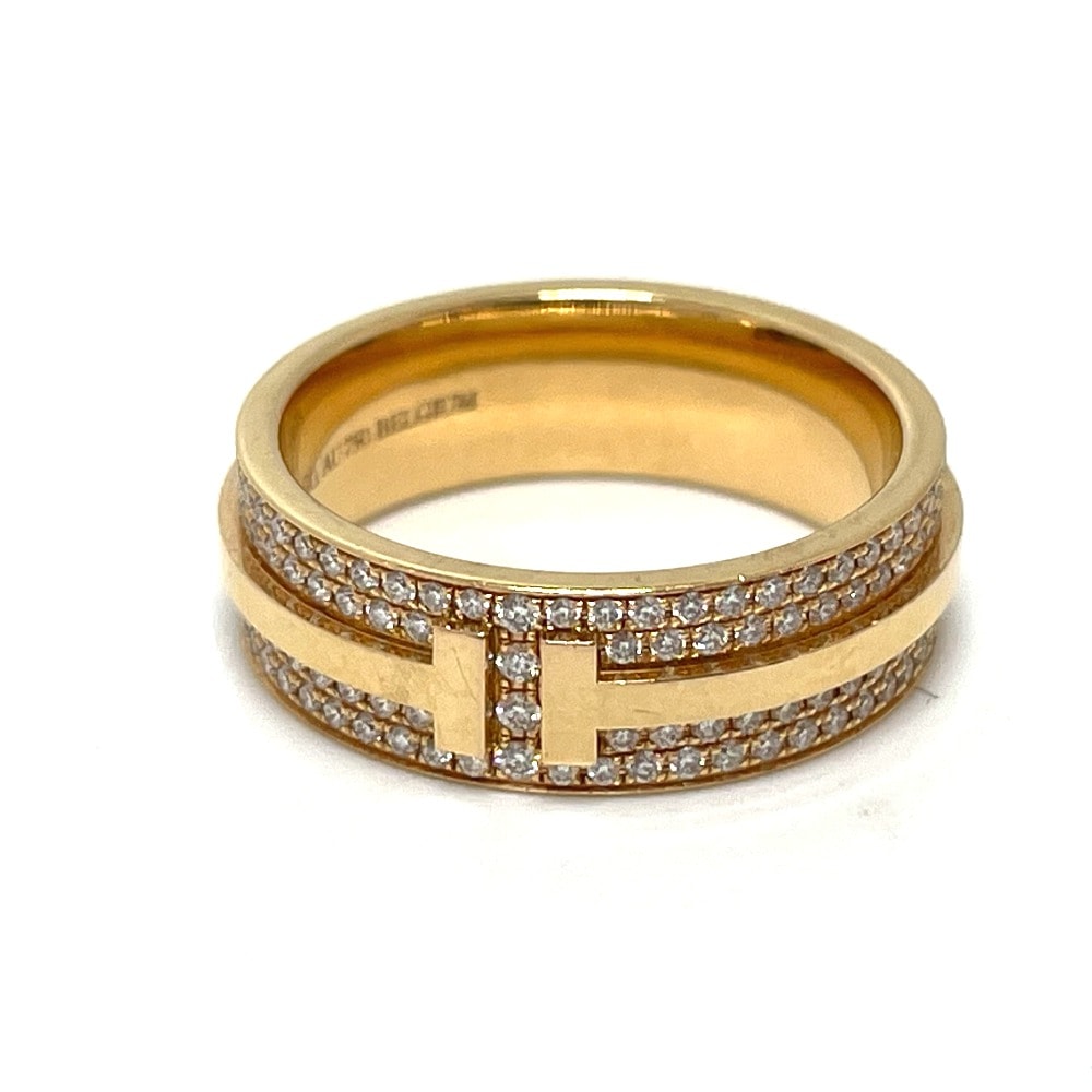 ティファニー TIFFANY&Co. T TWO ワイド パヴェダイヤモンド リング・指輪 K18PG ゴールド