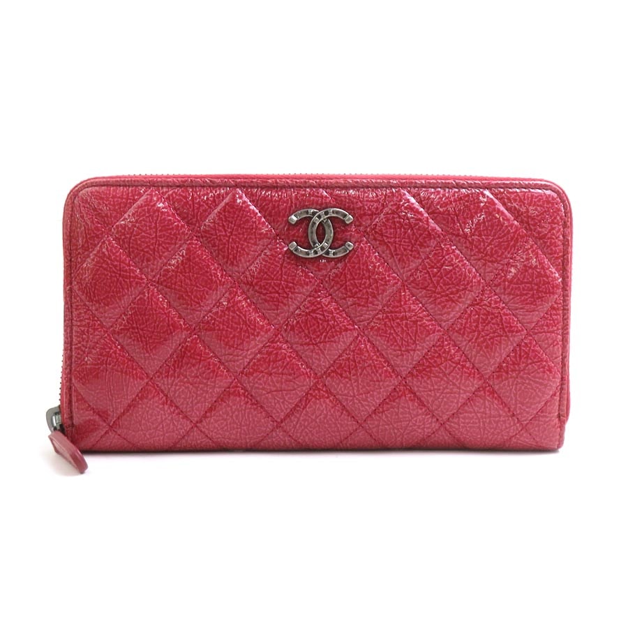 シャネル CHANEL ラウンドファスナー長財布 パテントレザー ピンク系 レディース【中古】 r11385a