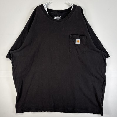 古着 カーハート Carhartt 半袖Tシャツ 大きいサイズ 肉厚 フェード 胸ポケ ワンポイント ロゴ 3XL ブラック 無地 メンズ