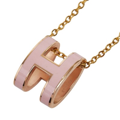 エルメス ポップH アッシュ ペンダント ネックレス ゴールド ピンク メッキ レディース HERMES 中古