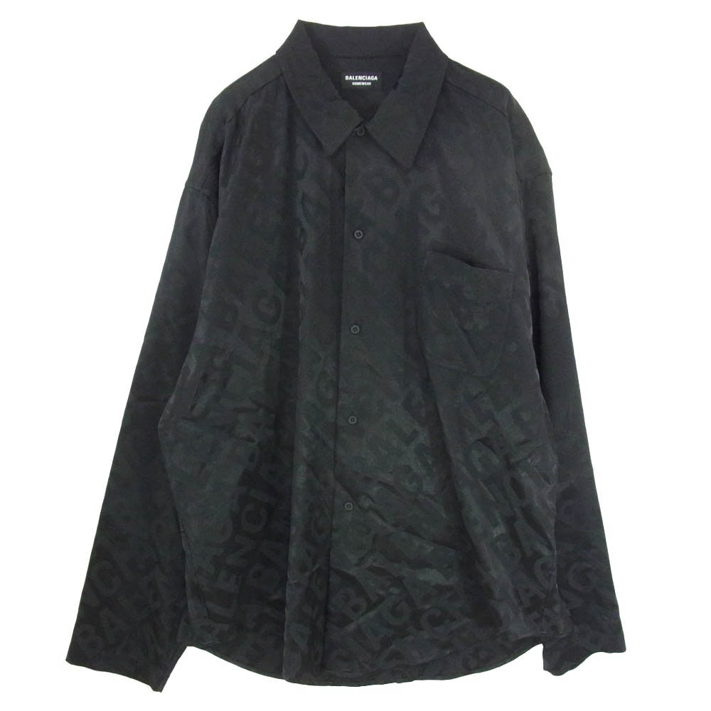 BALENCIAGA バレンシアガ 681812 HOMEWEAR BB モノグラム ロゴ 総柄 レーヨン オーバーサイズ 長袖シャツ ブラック系 37【中古】