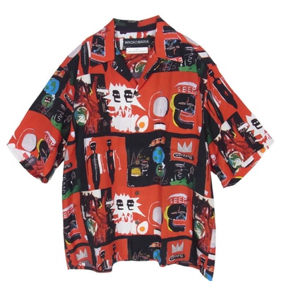 WACKO MARIA ワコマリア 26SS BASQUIAT-WM-HI26 x JEAN-MICHEL BASQUIAT ジャン=ミシェル・バスキア S/S HAWAIIAN SHIRT 半袖 ハワイアン アロハシャツ レッド系 M【美品】【中古】
