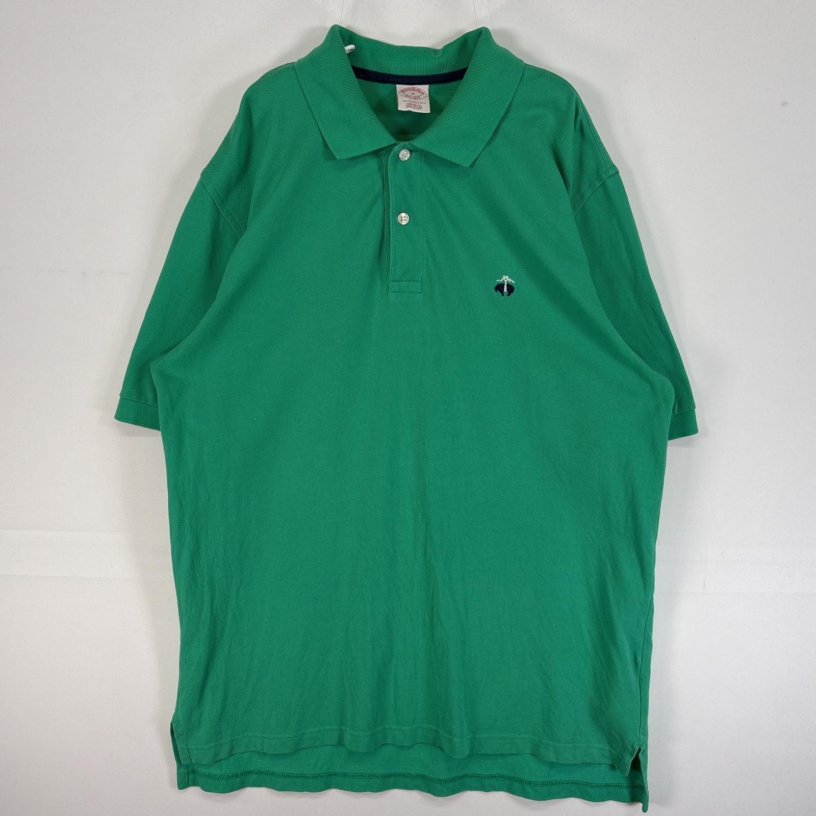 古着 90's/90年代 ブルックスブラザーズ Brooks Brothers 鹿の子 半袖 ポロシャツ ロゴ 刺繍 2ボタン PERFORMANCE POLO M  グリーン 無地 メンズ