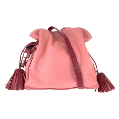LOEWE ロエベ フラメンコ フリンジ ピンク ボルドー シルバー金具 レザー ショルダーバッグ メッセンジャーバッグ 1-0292478 【中古】