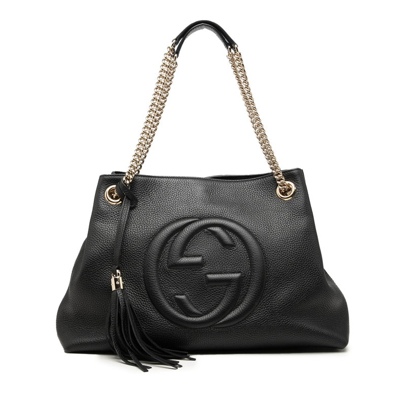 グッチ インターロッキングG ソーホー チェーン トートバッグ ショルダーバッグ 536196 ブラック レザー レディース GUCCI 中古