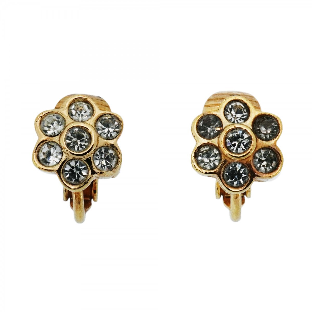 【6jdb0486-k】クリスチャンディオール イヤリング GPメッキ ラインストーン ゴールド【中古】レディース