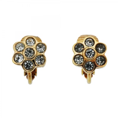 【6jdb0486-k】クリスチャンディオール イヤリング GPメッキ ラインストーン ゴールド【中古】レディース