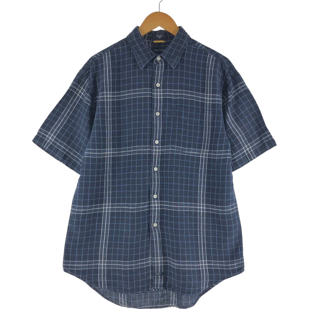 古着 ノーティカ NAUTICA チェック柄 半袖 リネンシャツ メンズM相当/eaa541080