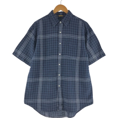 古着 ノーティカ NAUTICA チェック柄 半袖 リネンシャツ メンズM相当/eaa541080
