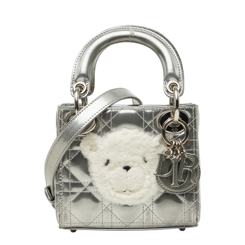 ディオール カナージュ レディディオール ナノ ハンドバッグ ショルダーバッグ 2WAY シルバー エナメル レディース Dior 中古