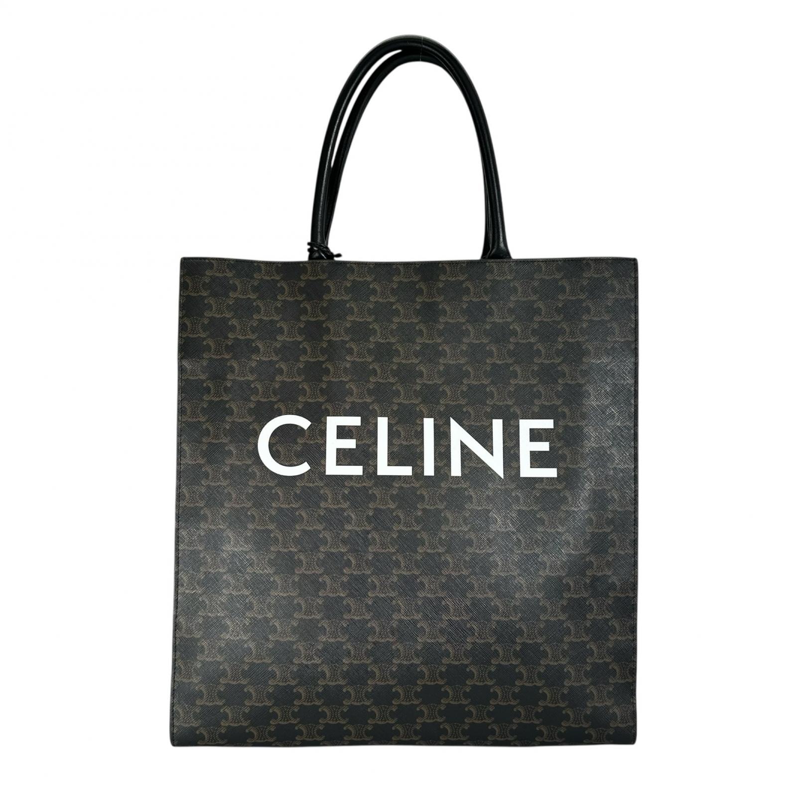 美品 CELINE セリーヌ バーティカル カバ ラージ トートバッグ PVCコーティングキャンバス ブラウン ユニセックス【中古】