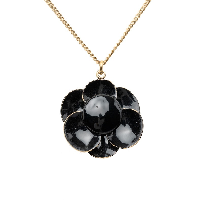 シャネル カメリア ココマーク ネックレス ブラック ゴールド メッキ レディース CHANEL 中古