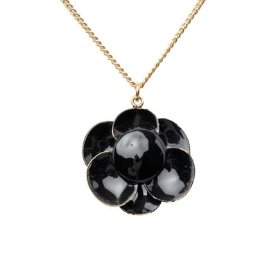 シャネル カメリア ココマーク ネックレス ブラック ゴールド メッキ レディース CHANEL 中古