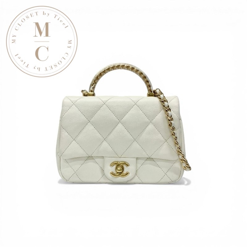 シャネル CHANEL バッグ ショルダーバッグ ホワイト ゴールド ココマーク ターンロック マトラッセ トップハンドル チェーン 2way