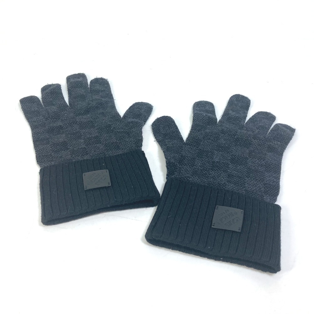 ルイヴィトン LOUIS VUITTON ゴン ネオプティダミエ M77992 ダミエグラフィット 手袋 革タグ グローブ ウール ブラック