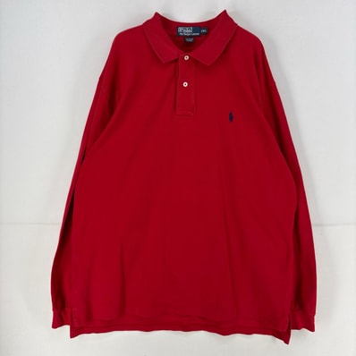 古着 ポロバイラルフローレン Polo by Ralph Lauren 長袖シャツ ワンポイント ポロシャツ ロゴ 鹿の子 刺繍 2XL レッド メンズ
