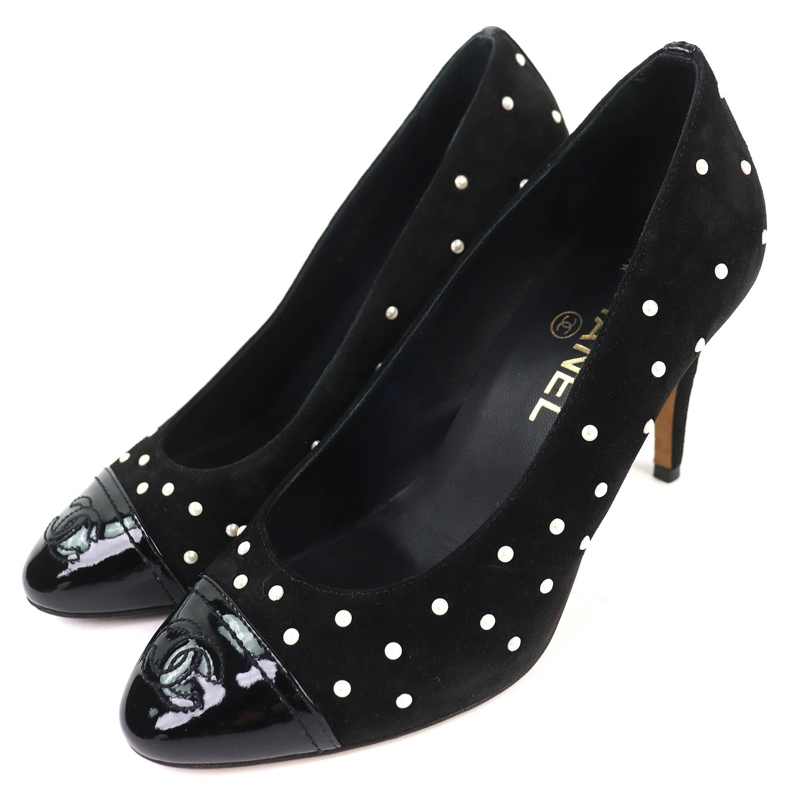 美品 シャネル ココマーク フェイクパール  パンプス 黒 36 G33423