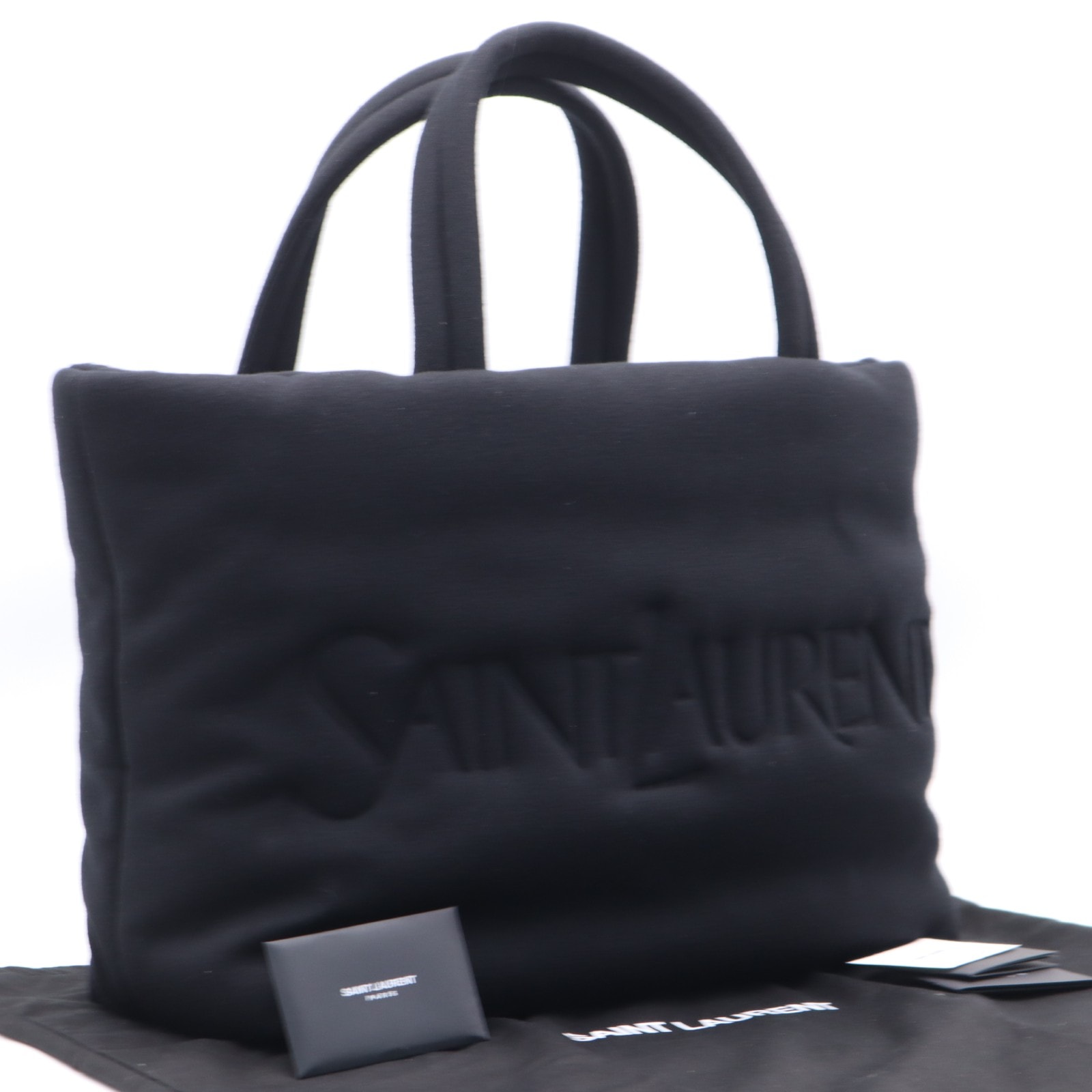 極美品 SAINT LAURENT サンローラン コットン ワイドパファー トートバッグ 756269 ハンドバッグ ブラック コットン レディース