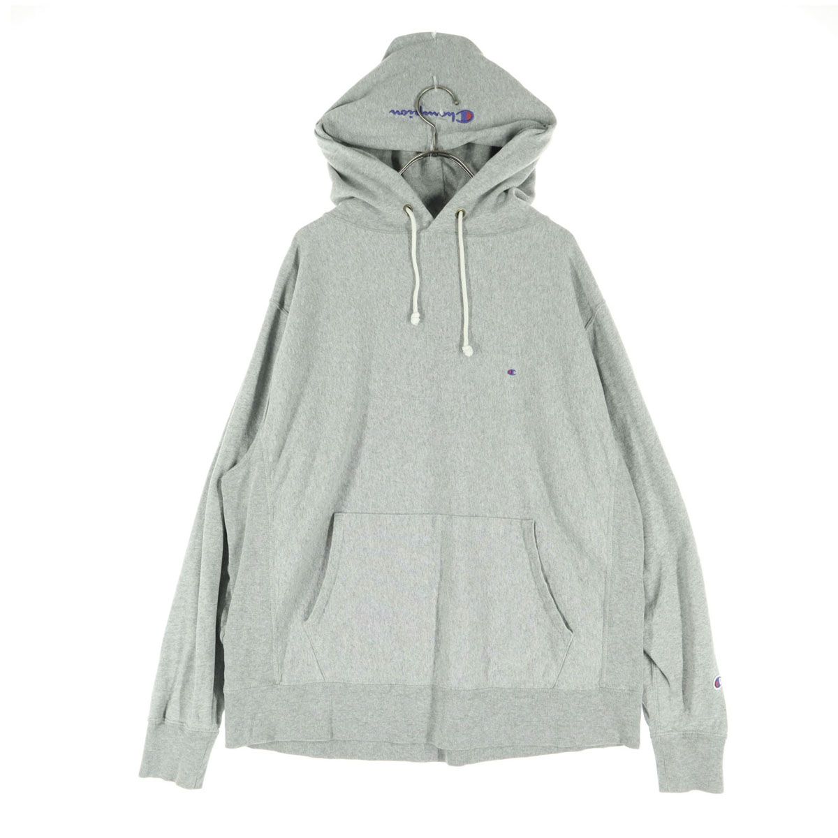 美品 Champion チャンピオン ワンポイントロゴ 長袖 パーカー S グレー