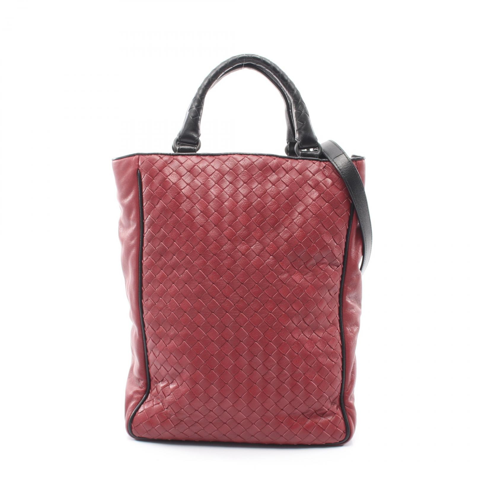ボッテガヴェネタ BOTTEGA VENETA イントレチャート 2WAY ハンドバッグ バッグ レザー レディース ボルドー系 / ブラック系 【中古】