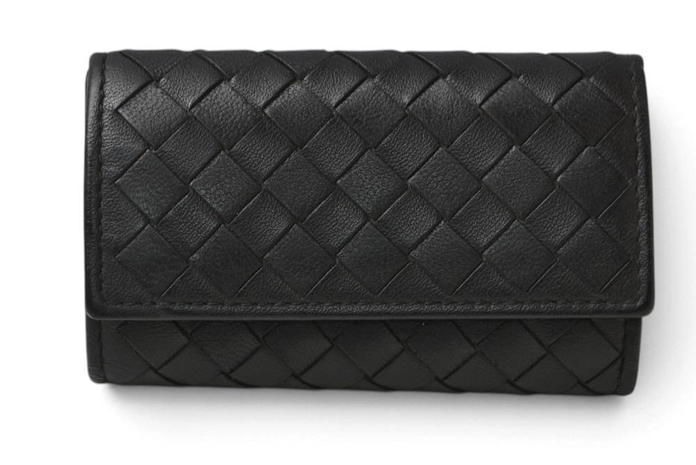 ボッテガヴェネタ コインケース/小銭入れ BOTTEGA VENETA スクエア コインパース イントレチャート レザー ブラック メンズ レディース 【中古】