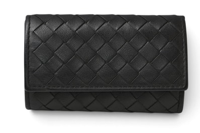 ボッテガヴェネタ コインケース/小銭入れ BOTTEGA VENETA スクエア コインパース イントレチャート レザー ブラック メンズ レディース 【中古】