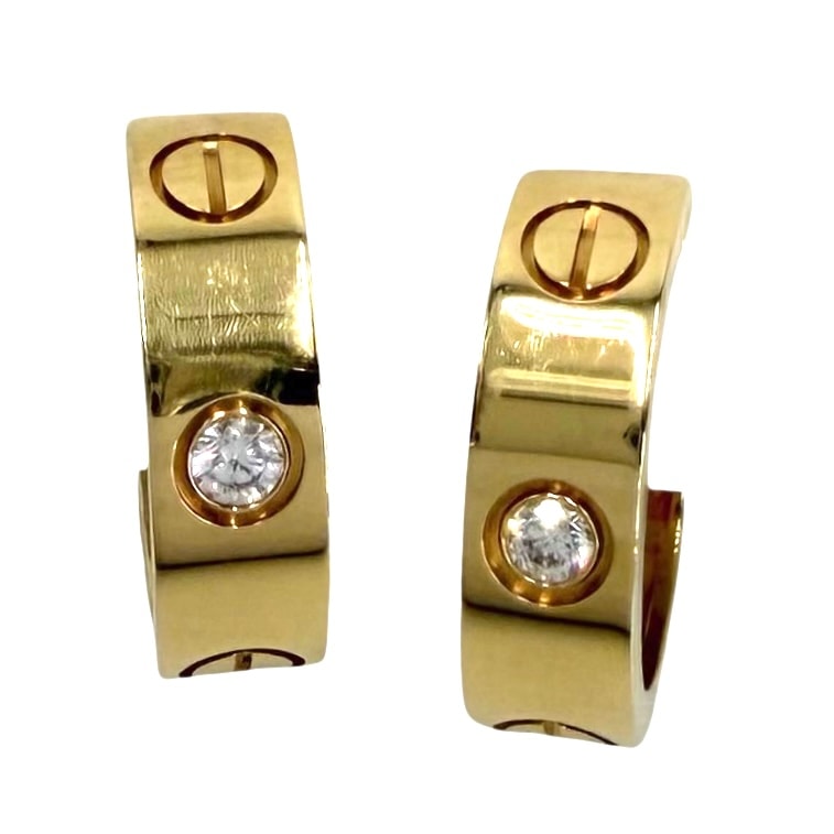 CARTIER カルティエ ピアス フープピアス ラブ ビスモチーフ LOVE 18金YG Au750 ジュエリー アクセサリー K18イエローゴールド ダイヤモンド レディース 約12.5g【中古品】