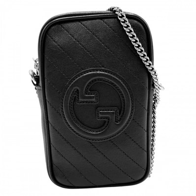 GUCCI グッチ ショルダーバッグ GG ブロンディ チェーンポシェット 肩掛け 斜め掛け 小さめ かばん 鞄 760315 レザー ブラック 黒 シルバー金具 レディース 美品【中古品】