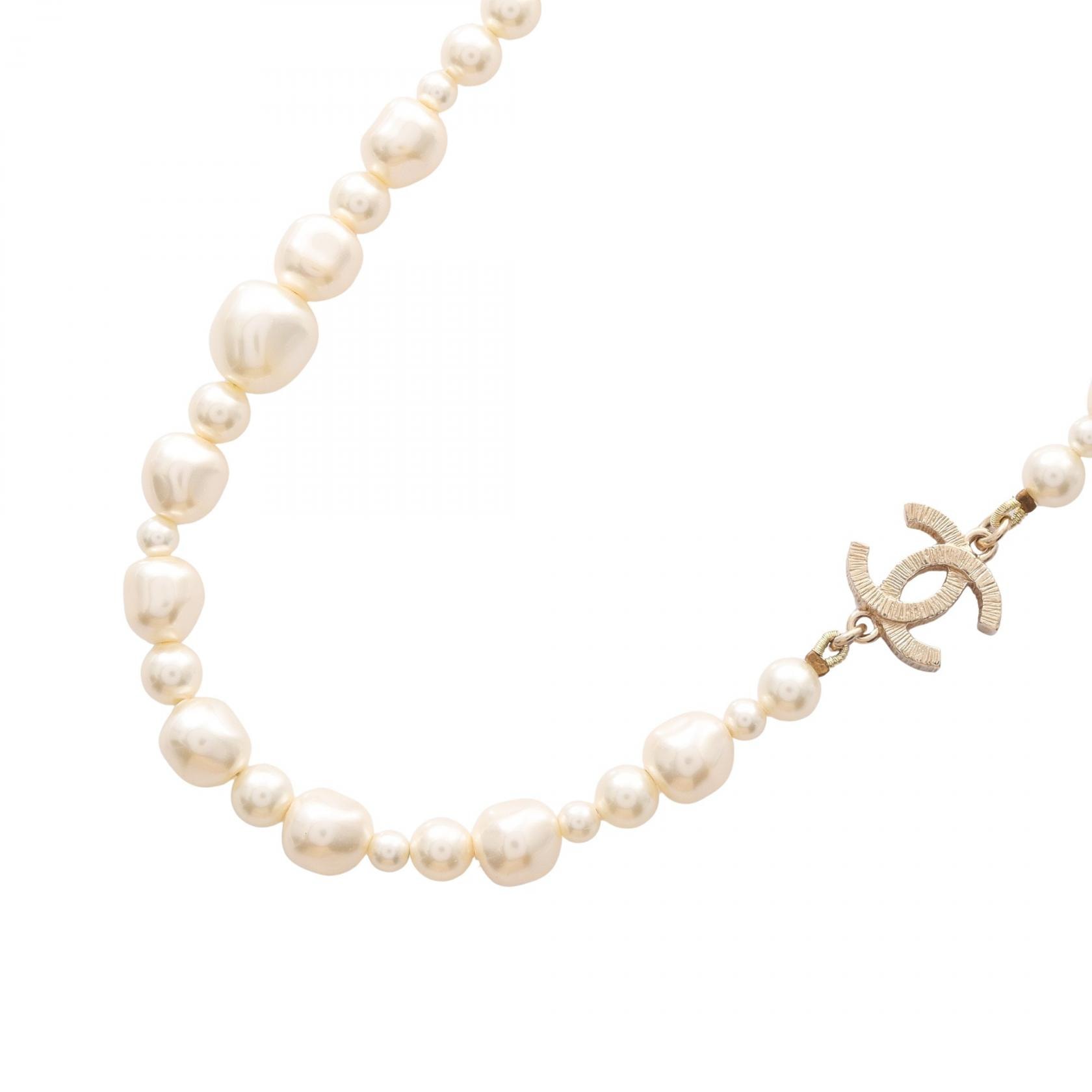 シャネル CHANEL 12C ココマーク ネックレス ジュエリー GP(ゴールドメッキ) フェイクパール レディース ホワイト系 / ゴールド系 【中古】