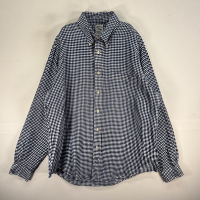 古着 ブルックスブラザーズ Brooks Brothers 長袖シャツ リネン ボタンダウン REGENT L ブルー系 チェック メンズ