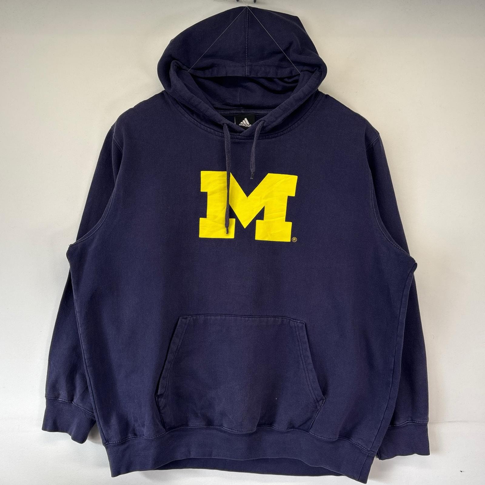 古着 アディダス adidas パーカー 大きいサイズ ビックプリントデザイン トレーナー フーディー 2XL  ネイビー メンズ