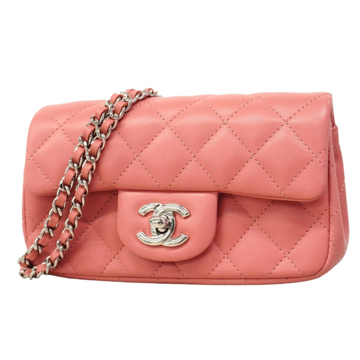 【6dc3006】シャネル ショルダーバッグ ミニマトラッセ チェーンショルダー ラムスキン ピンク シルバー金具【中古】レディース