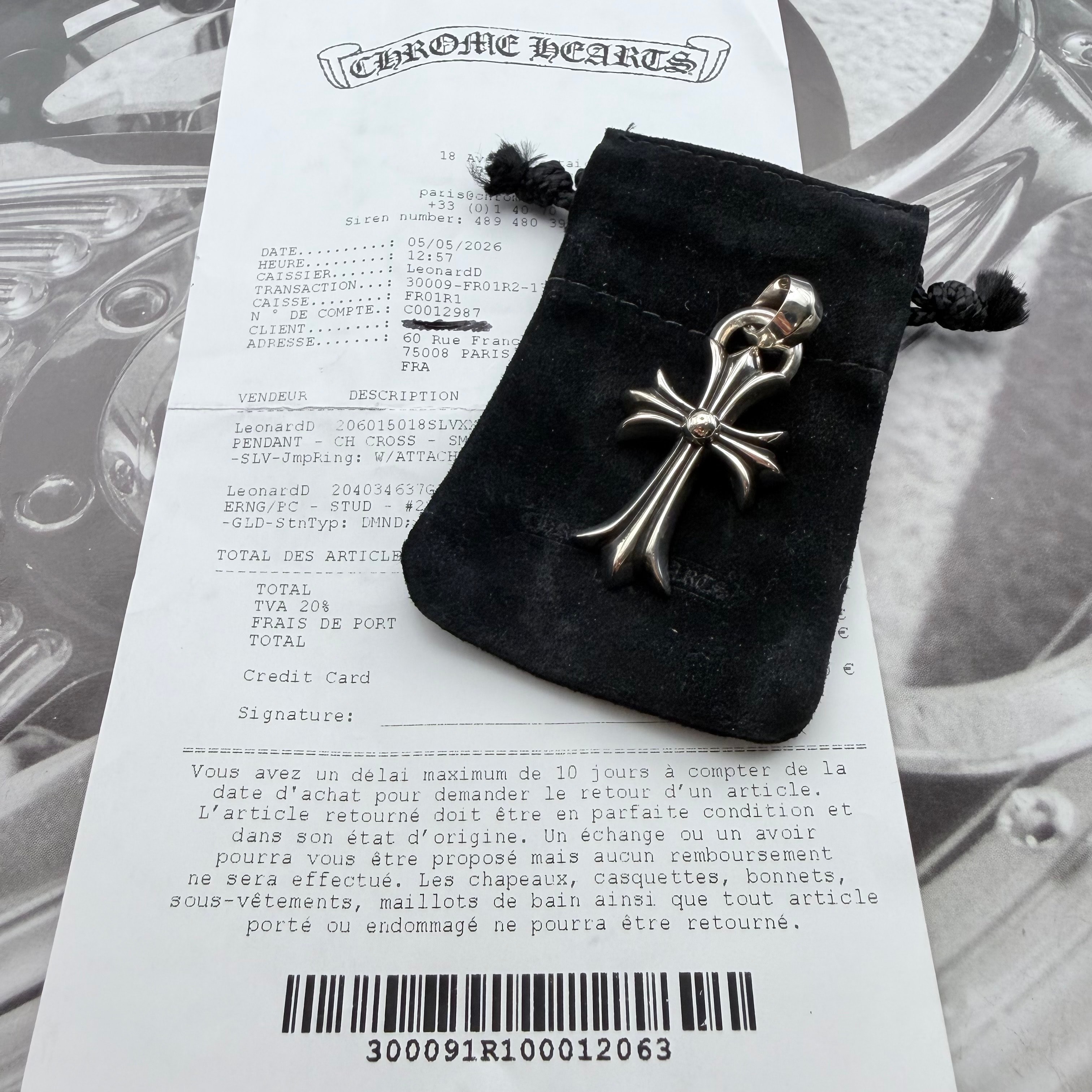 クロムハーツ 22K スモール CHクロス ウィズ ベイル ペンダント
