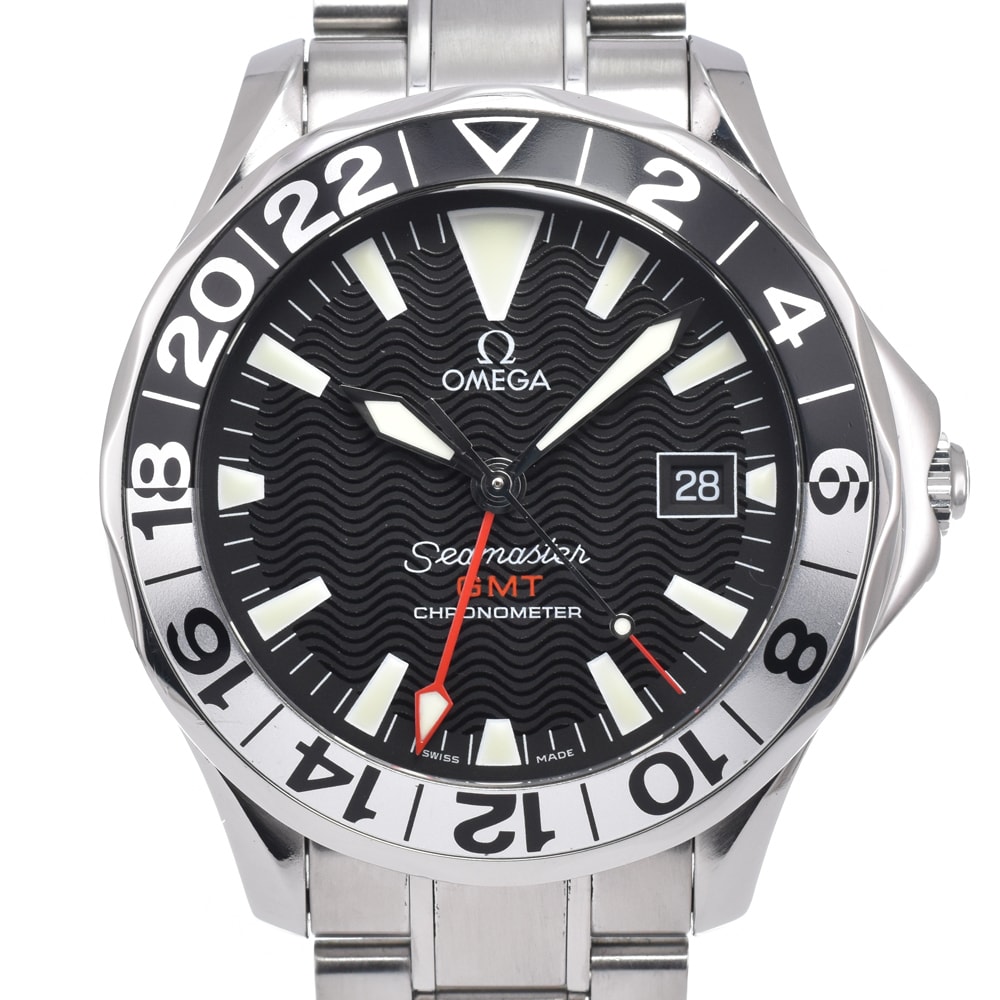 オメガ OMEGA 2234.50 シーマスター GMT ブラック 自動巻き メンズ 良品 腕時計 L#150768
