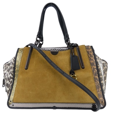 【中古】 コーチ トートバッグ 37130 レザー スウェード ブラウン ブラック 2WAY 肩掛け パイソン ショルダー チャーム付き レディース 女性 COACH