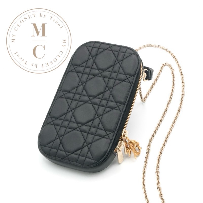 クリスチャンディオール CHRISTIAN DIOR 携帯・スマホアクセサリー ブラック ゴールド レディディオール カナージュ Call'in Dior フォンホルダーフォンケース モバイルポーチ ポシェット