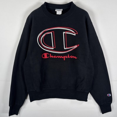古着 チャンピオン Champion スウェット リバースウィーブ ワンポイントロゴ 大判デザイン SMALL(JPN L) ブラック メンズ