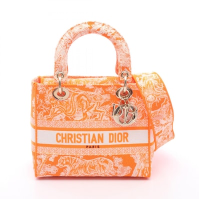 ディオール Dior LADY D-LITE ミディアム 2WAY ハンドバッグ バッグ キャンバス レディース オレンジ系 / ホワイト系 【中古】
