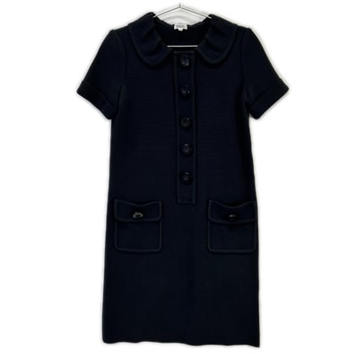 フォクシーブティック 23537 ブラック 丸襟 ボタンダウン 半袖ニットワンピース 38