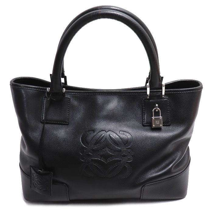 LOEWE ロエベ アマソナフスタ アナグラム トート ハンドバッグ ブラック レディース【中古】