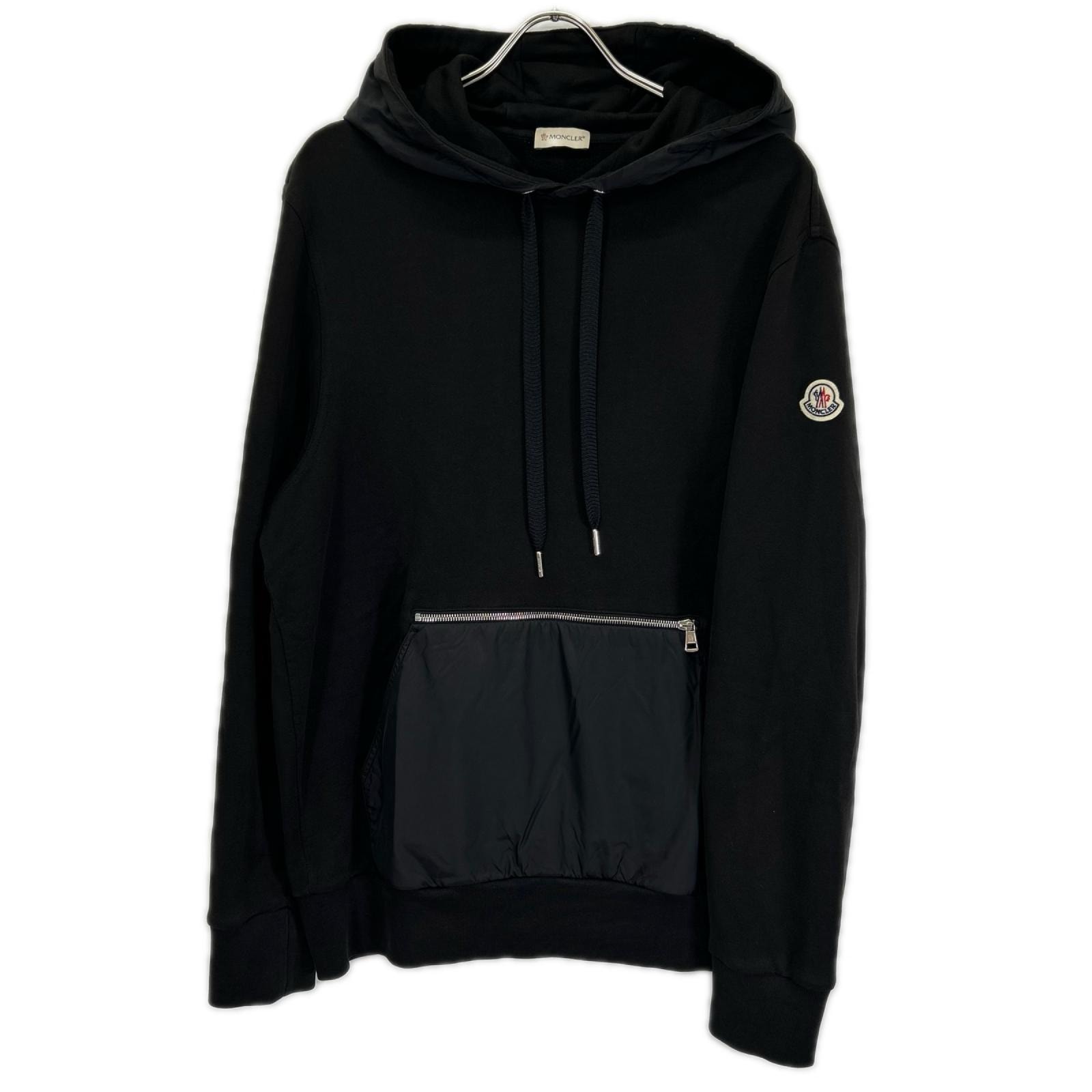 モンクレール 21年 ブラック HOODIE ナイロン切り替え パーカー L