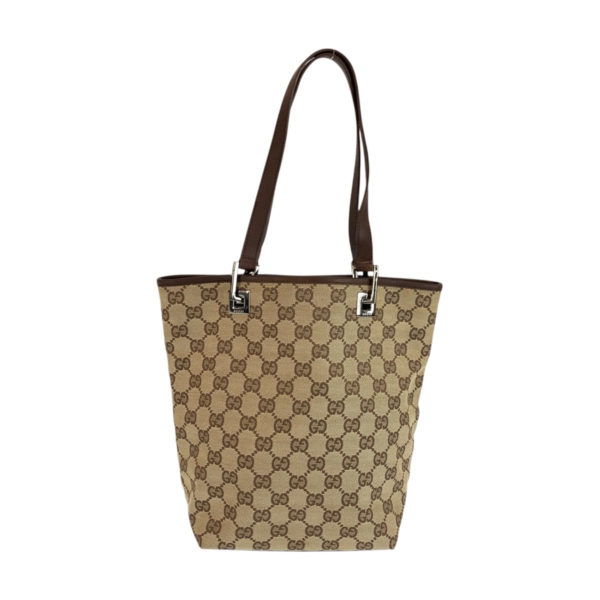 美品 GUCCI グッチ ベージュ ブラウン シルバー金具 GGキャンバス レザー/ トートバッグ ショルダーバッグ 601683 【中古】