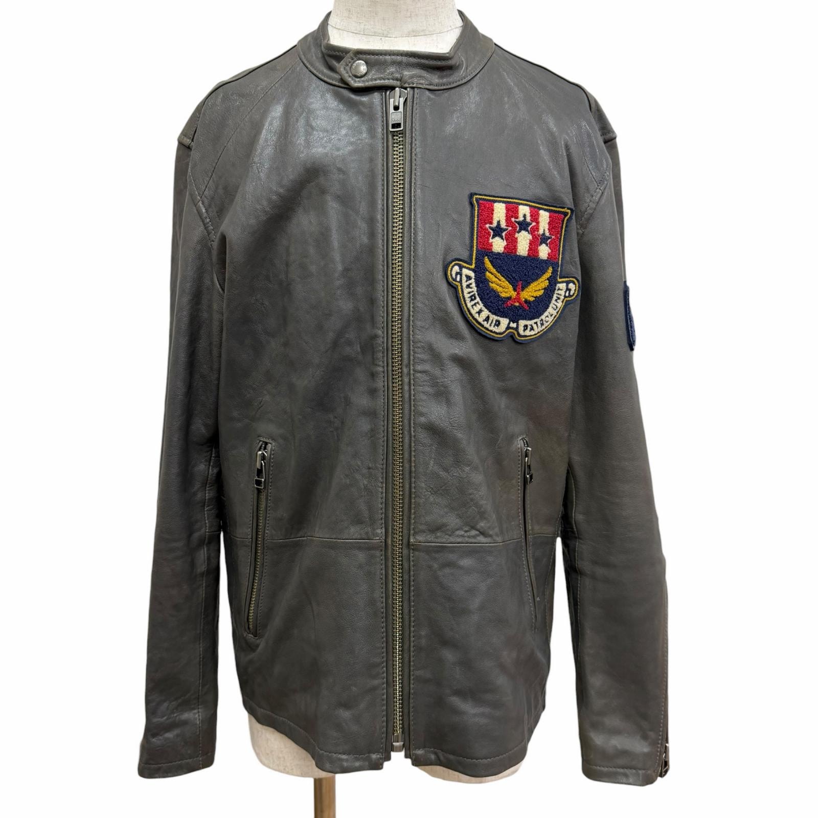 良品 アヴィレックス レザージャケット チャコール系 メンズ XXL