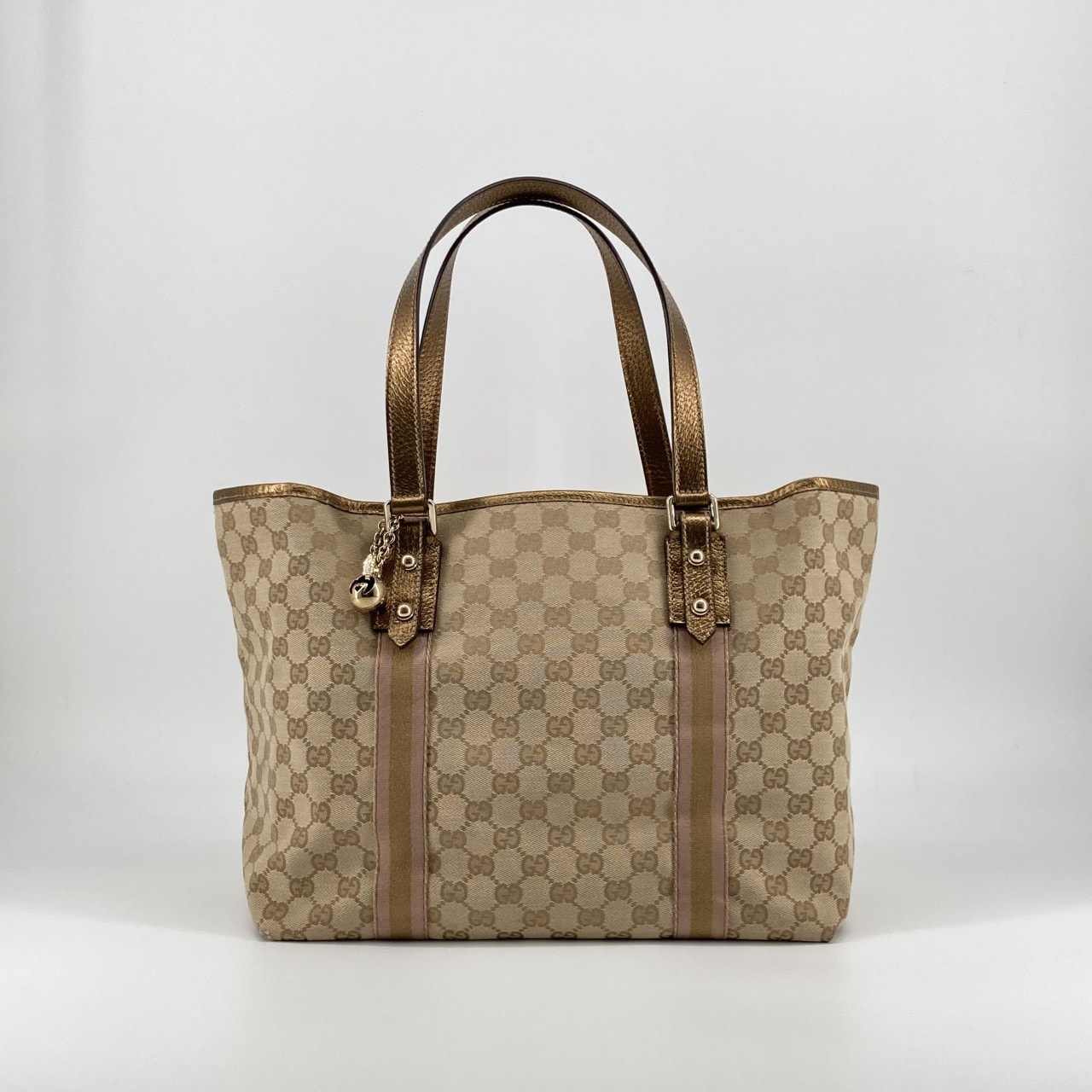GUCCI(グッチ) ジョリクール シェリーライン GGキャンバス × レザー 139260 トートバッグ ベージュ×ピンク×ゴールド