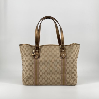 GUCCI(グッチ) ジョリクール シェリーライン GGキャンバス × レザー 139260 トートバッグ ベージュ×ピンク×ゴールド