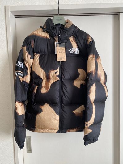 Supreme x The North Face Bleached Denim Print Nuptse Jacket "Black"
