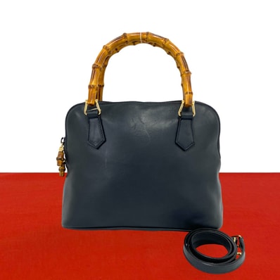 GUCCI グッチ バンブー レザー ショルダーバッグ ネイビー
06551