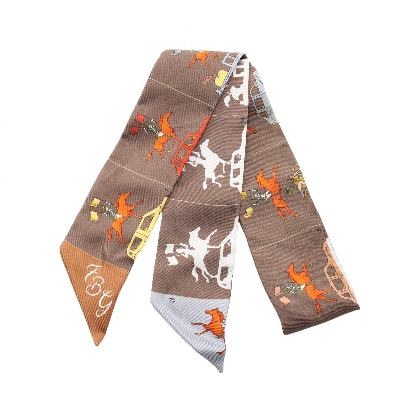 エルメス HERMES ツイリー HERMES PARADE リボン スカーフ 衣料品 シルク シルク レディース ブラウン系 / マルチカラー 【中古】